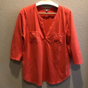 Split neck Henley top with stretch